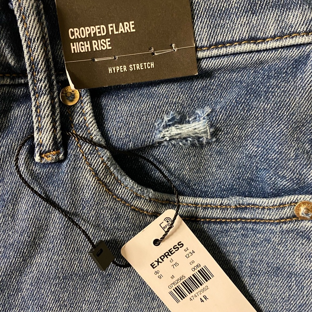 Express Women's Blue High Rise Flare Jeans